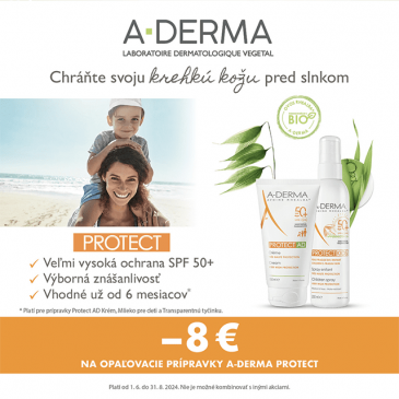 Zľava 8 € na všetky prípravky slnečnej ochrany A-Derma Protect